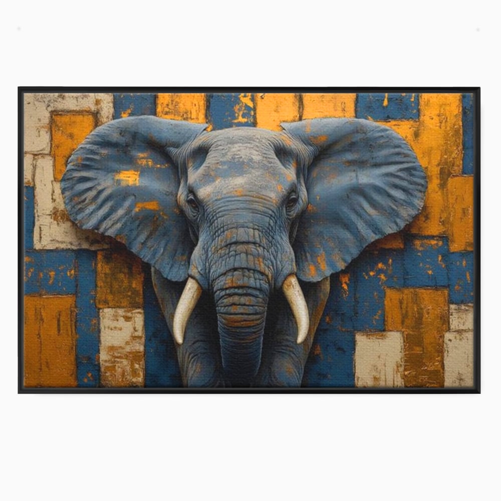 Tablou canvas cu tablou canvas cu cap de elefant, in rama de aluminiu negru